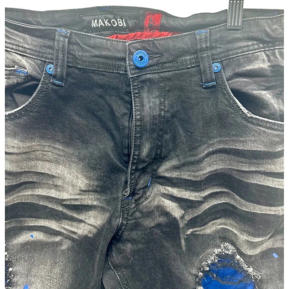 MAKOBI M1969 BONDI SHREDDED JEANS - (BLACK/ Blue) Size 36‎ x 32